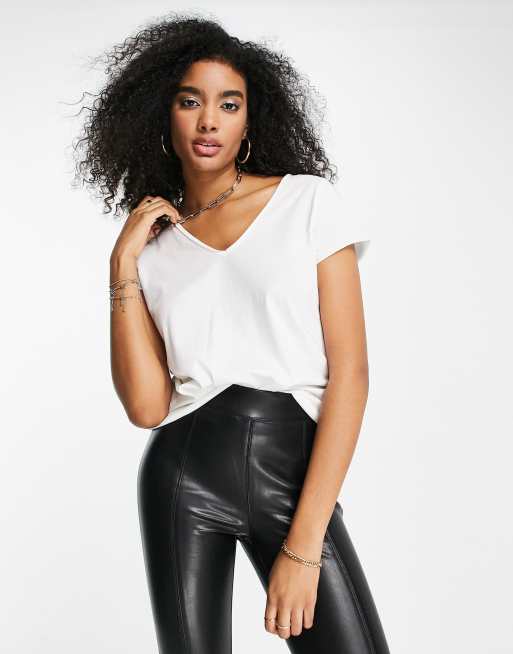 AllSaints - Emelyn - T-shirt con scollo a V in tessuto Tonic bianco, 3 di 4