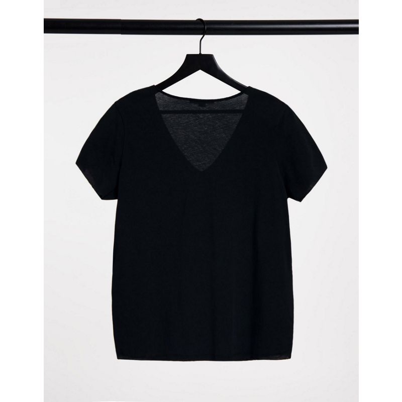  Donna AllSaints - Emelyn - T-shirt in tessuto Tonic nero con scollo a V