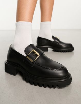 AllSaints Emily leather loafer in black | ASOS
