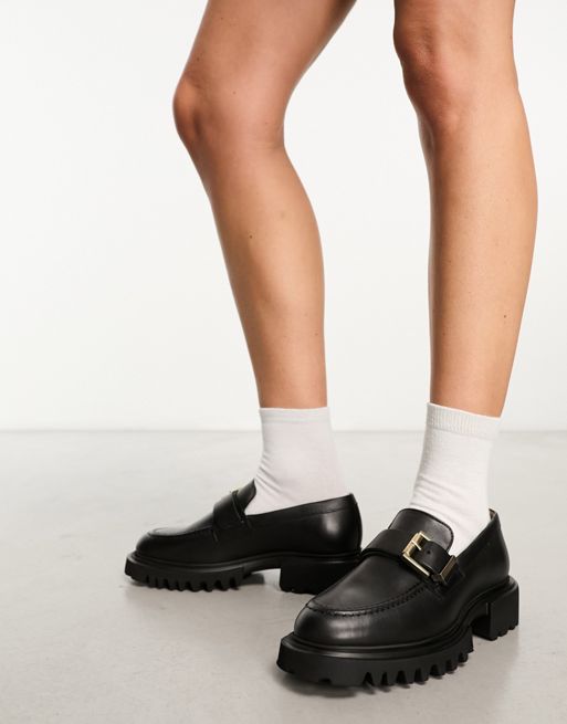 AllSaints Emily Patent Loafer Women's Flat Shoes Black : 6 M