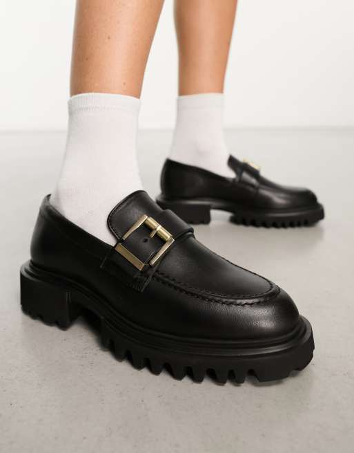 AllSaints – Emily – Svarta loafers i läder