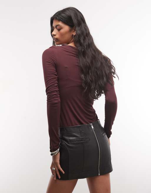 AllSaints Endry mini-jupe en cuir à zip au dos noire, 3 de 5