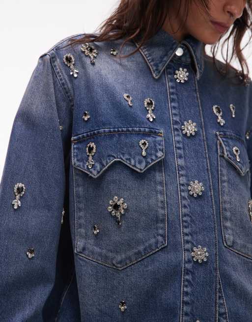 AllSaints - Enna - Denim overshirt met versiering in vintage blauw met wassing, 2 van 4