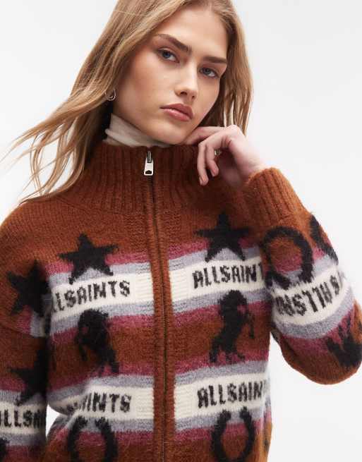 AllSaints – Epona – Brązowy kardigan zapinany na zamek, 4 z 4
