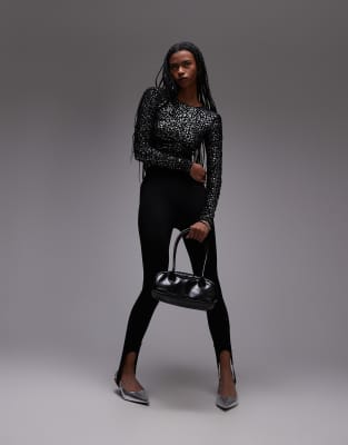 allsaints eris long sleeve top in leopard