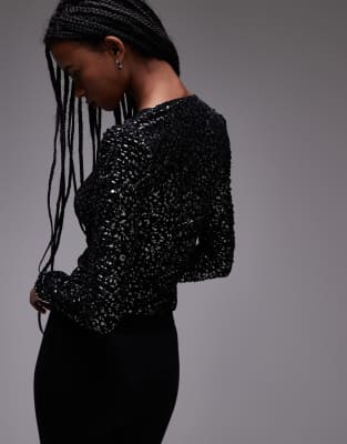 allsaints eris long sleeve top in leopard