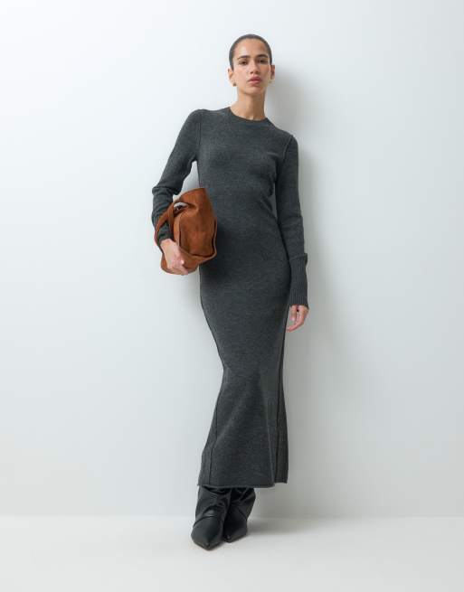 AllSaints Erith langärmliges Maxikleid aus Merinowolle in Anthrazitgrau, 2 von 5