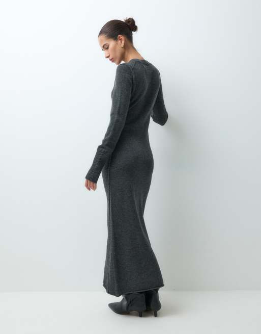 AllSaints Erith langärmliges Maxikleid aus Merinowolle in Anthrazitgrau, 3 von 5