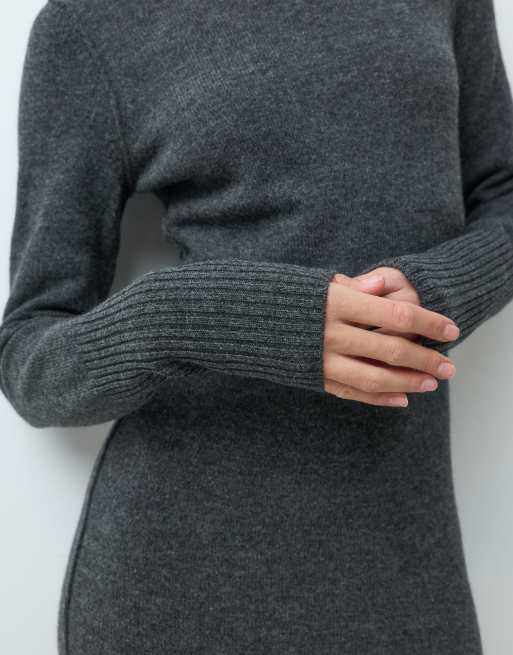 AllSaints Erith langärmliges Maxikleid aus Merinowolle in Anthrazitgrau, 4 von 5