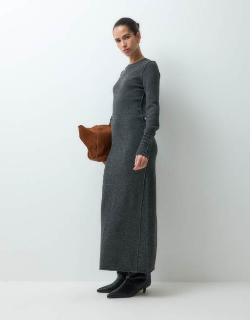 AllSaints Erith robe longue en maille à manches longues en laine mérinos, gris anthracite, 5 de 5