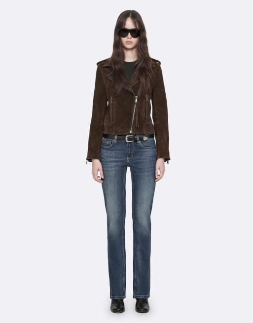 AllSaints Errie blouson biker en daim marron cacao, 2 de 7