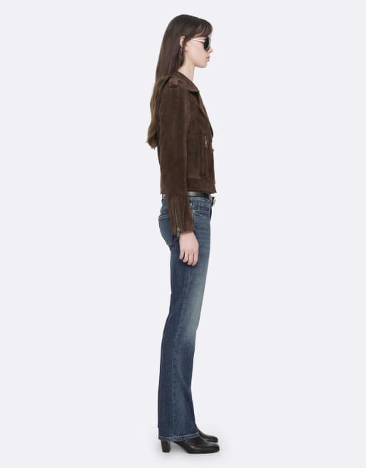 AllSaints Errie Wildleder-Bikerjacke in Kakaobraun, 3 von 7