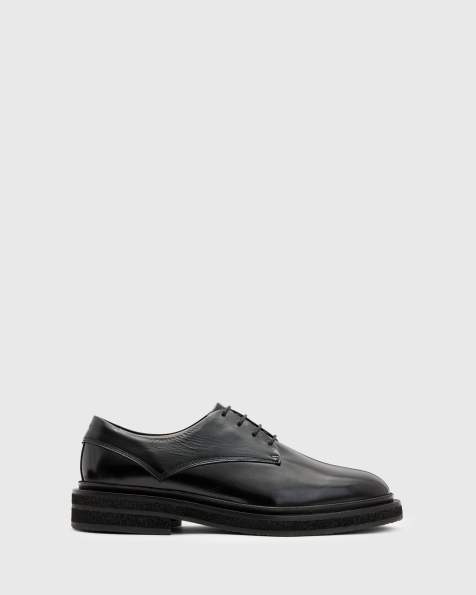 AllSaints escher leather derbys in black - view 1