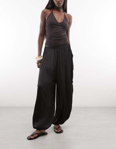AllSaints - Eshe - Pantalones negros plisados de corte bombacho con detalle de lazada - view 1