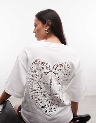 Allsaints Esme Amelie Short Sleeve T-shirt With Back Lace Detail In White