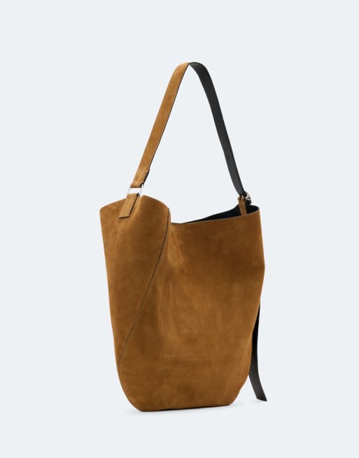 AllSaints Esme suede leather shoulder bucket bag in brown, 2 of 4