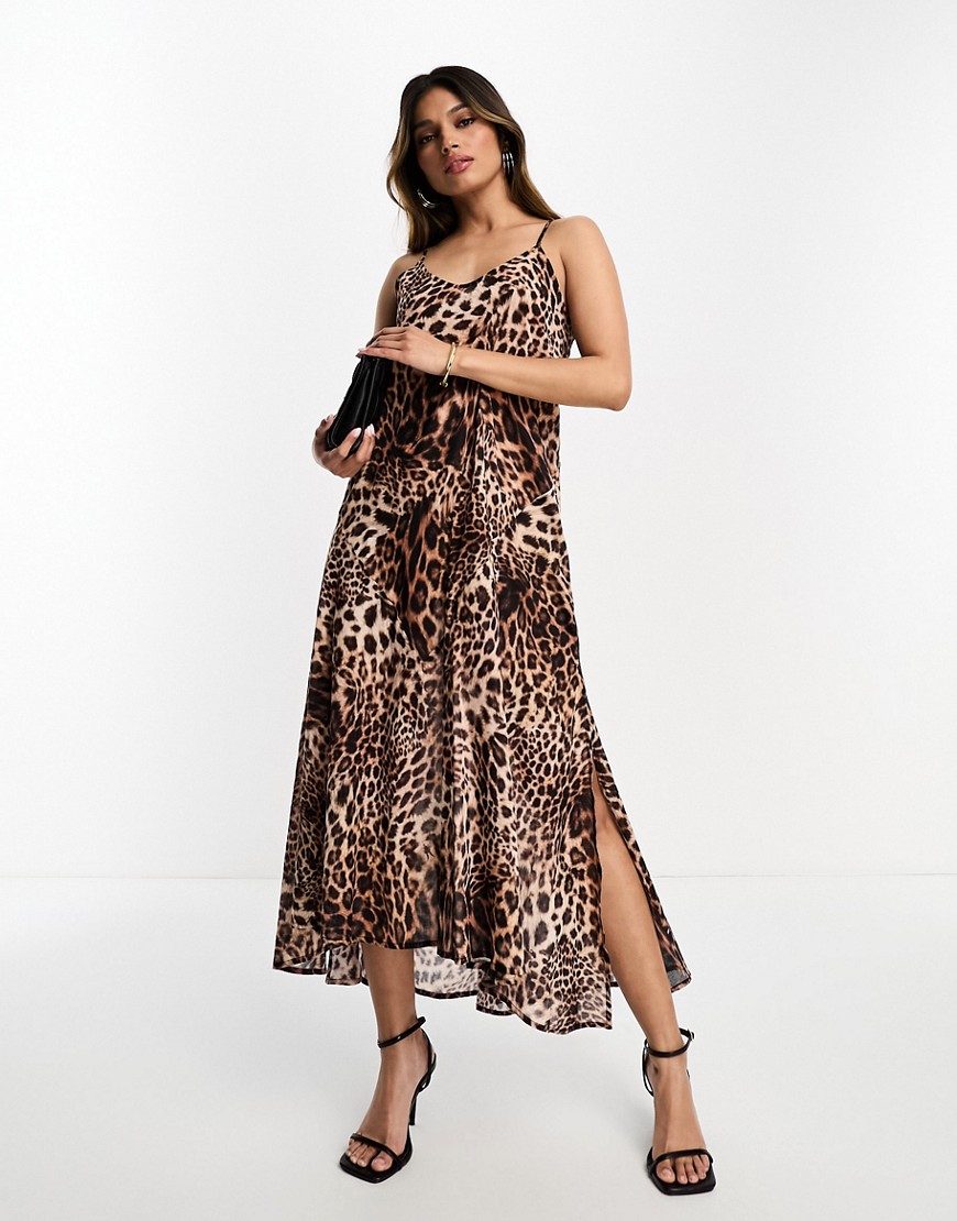 AllSaints Essie Evita maxi dress in leopard-Brown
