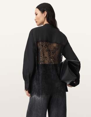 AllSaints - Ethel - Hemdbluse aus Spitze in Schwarz