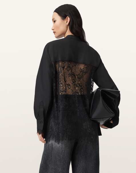 AllSaints – Ethel – Hemdbluse aus Spitze in Schwarz - view 1