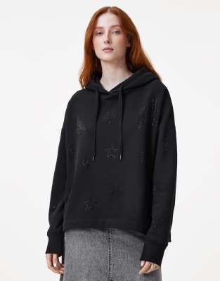 AllSaints - Etie - Kapuzenpullover in Schwarz mit Rosenverzierung