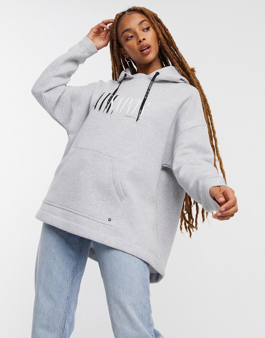 AllSaints - Etienne - Oversized hoodie met logo in gemêleerd grijs