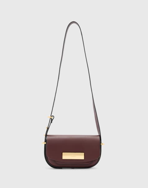 AllSaints Etta satchel bag in burgundy - view 1