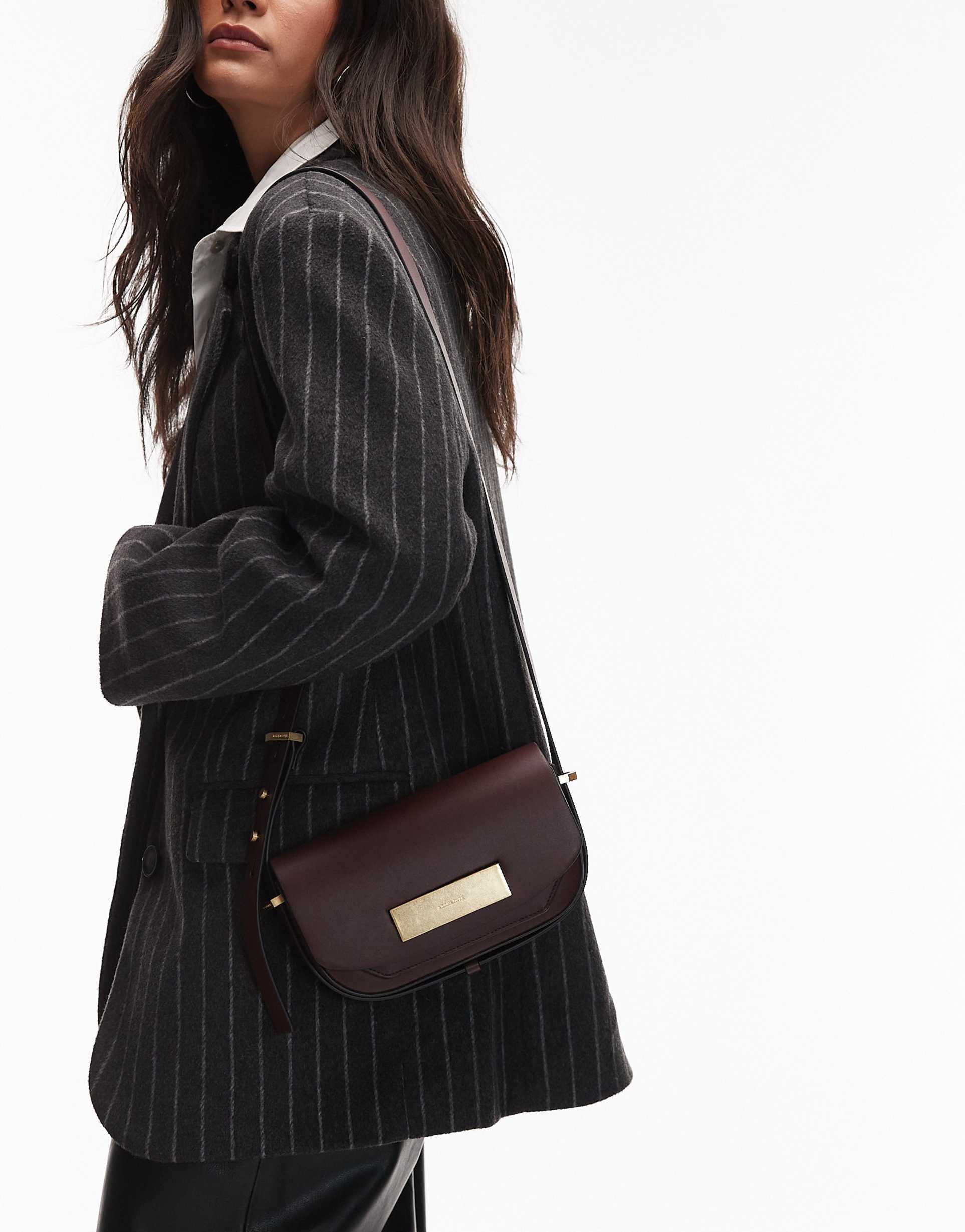 allsaints etta satchel crossbody bag in dark red