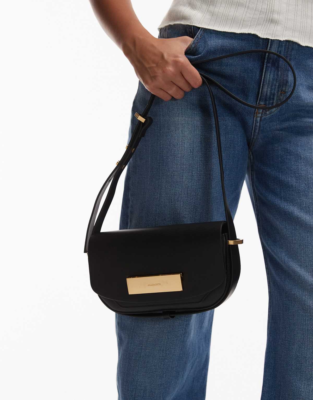 Allsaints Etta satchel crossbody in black - BLACK