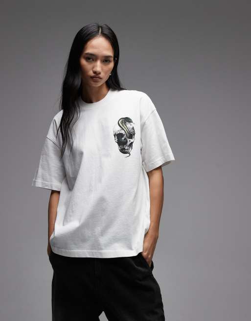 AllSaints – Etta – T-Shirt in Kreideweiß mit Schlangen-Totenkopf-Grafik, 2 von 4