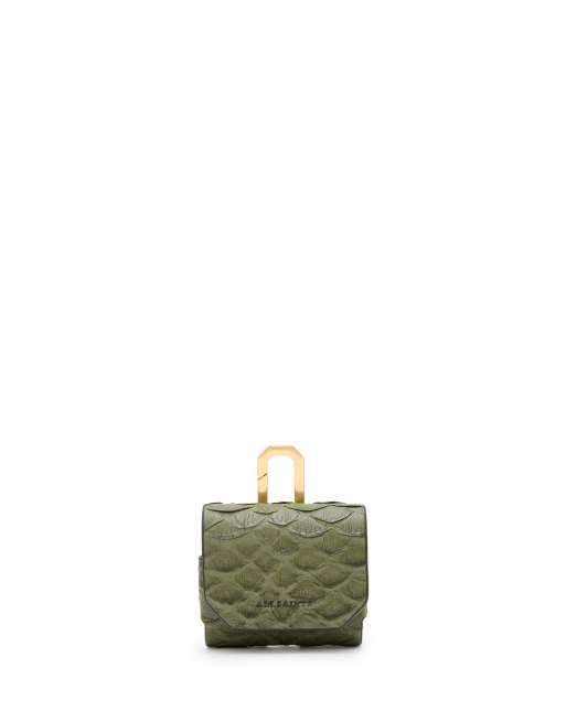 AllSaints - Étui pour AirPods effet peau de serpent - Vert militaire