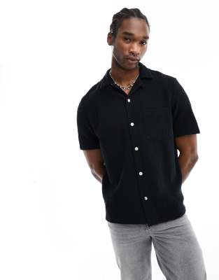 Allsaints Cudi Short Sleeve Button-up Camp Shirt In Black