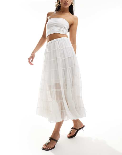 AllSaints Eva sheer maxi skirt in white | ASOS