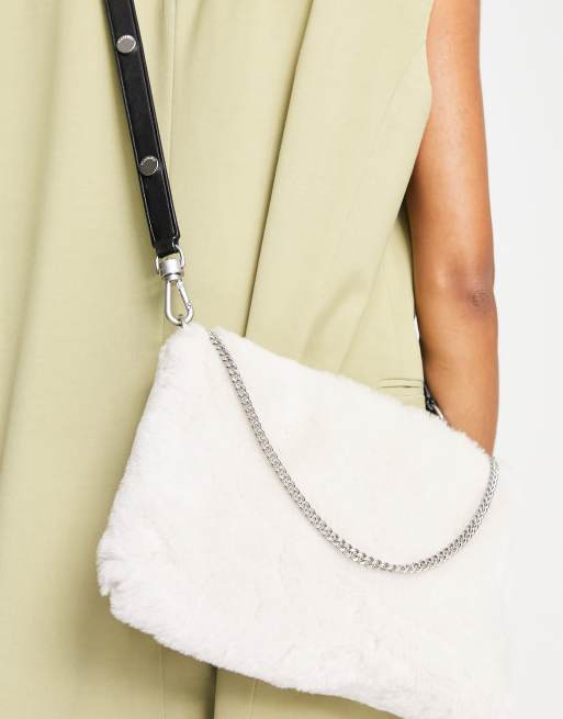 AllSaints Eve shearling crossbody bag in white