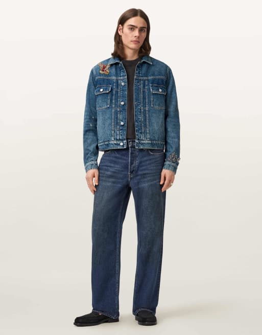 AllSaints – Exile – Jacke in verwaschenem Indigoblau mit Aufnähern, 5 von 7