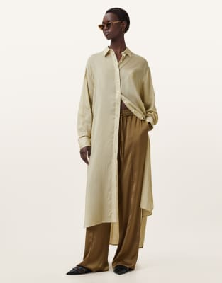 AllSaints - Ezra - Hemdblusenkleid in Olivgelb