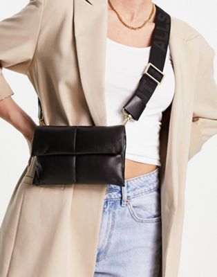 AllSaints Ezra leather quilt crossbody bag in black