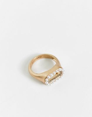 AllSaints faux pearl ring in gold