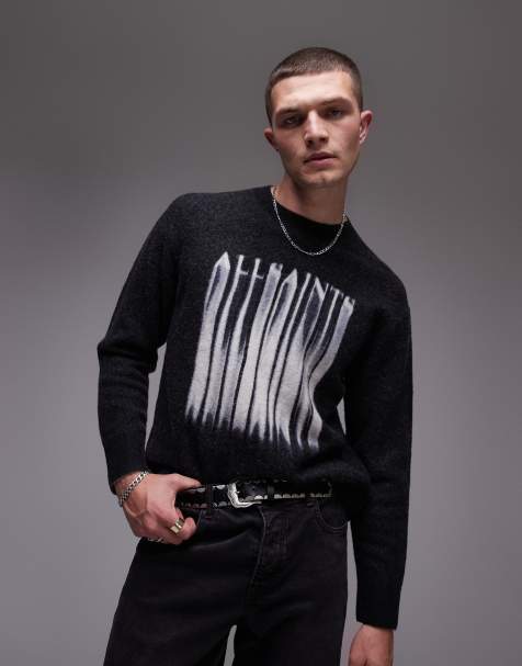 AllSaints Fayde logo knit jumper in grey - view 1
