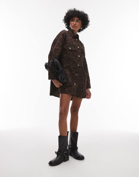 Allsaints Faye shacket dress in camo brown - BROWN