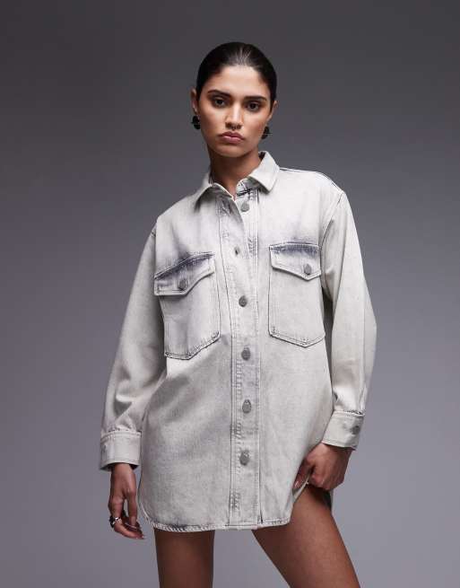 AllSaints Faye denim sparkle dress in grey , 2 of 4