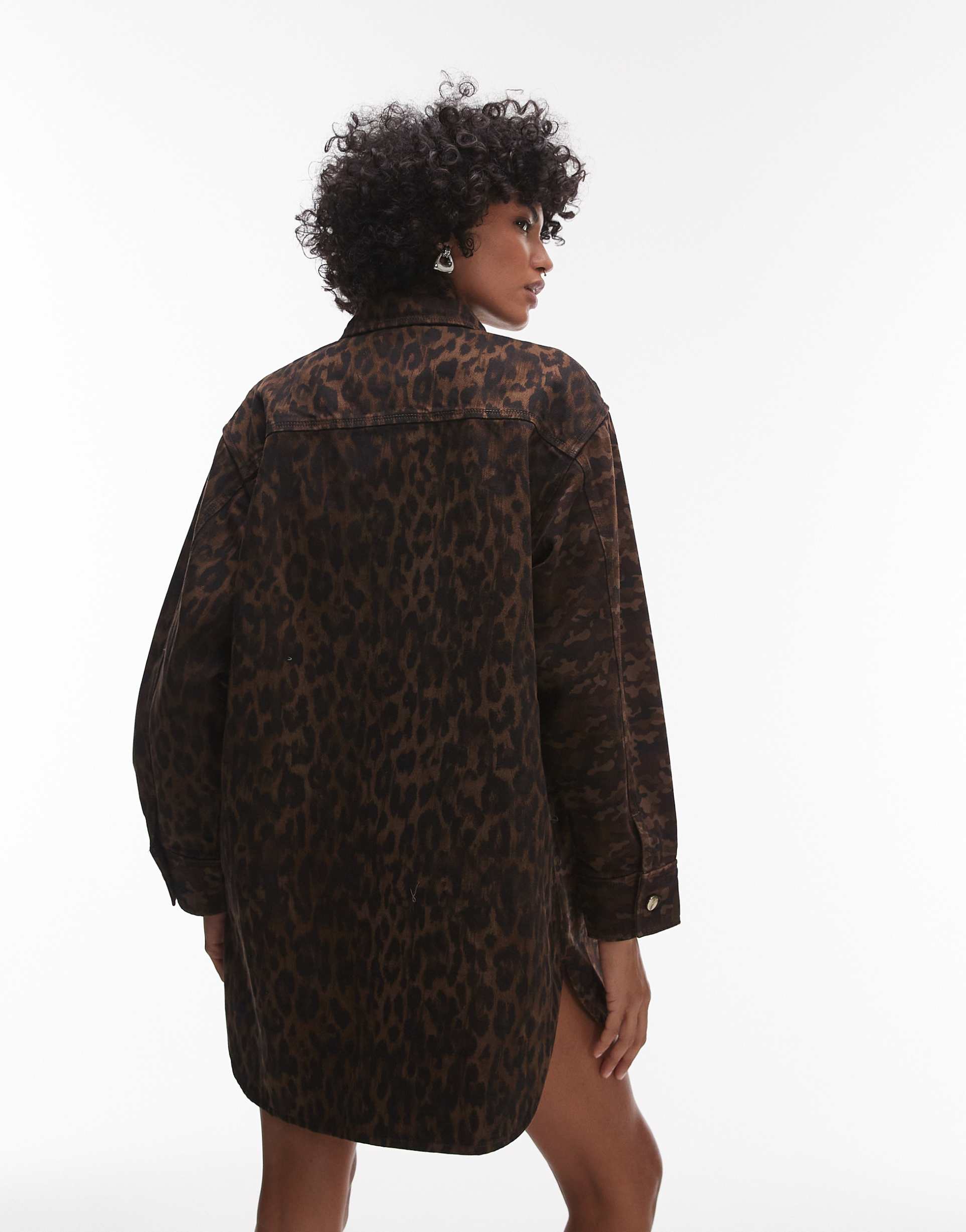 allsaints faye shacket dress in camo brown