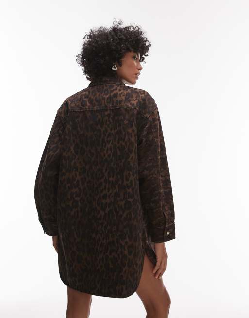 AllSaints Faye shacket dress in camo brown