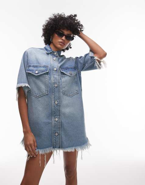 Allsaints faye ss denim dress in light indigo - view 1