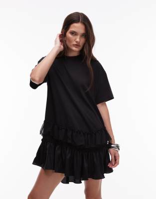 AllSaints - Fayre - Kurzärmliges Minikleid in Schwarz mit Rüschen