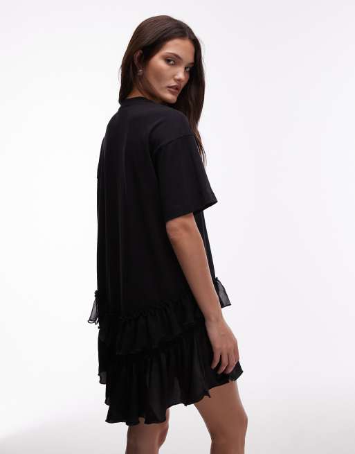 AllSaints – Fayre – Kurzärmliges Minikleid in Schwarz mit Rüschen , 2 von 4