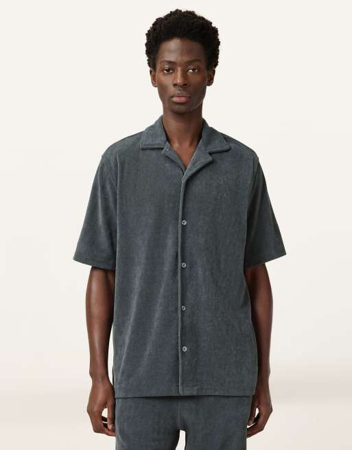 AllSaints – Felix – Kurzärmliges Hemd in Pitched-Blau