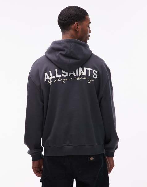 AllSaints - Felpa con cappuccio nero slavato con grafica del logo e stampa sul retro - view 1