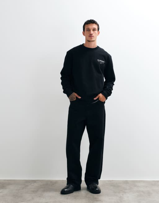 AllSaints felpa girocollo con logo grafico Underground e stampa sul retro nera, 3 di 5