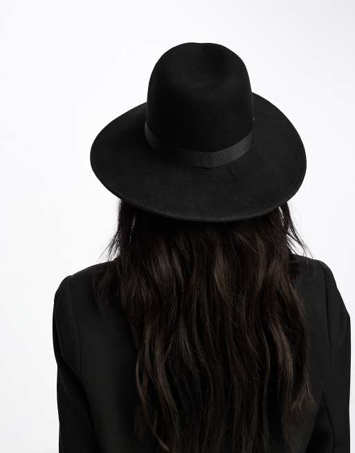 AllSaints felt fedora with leopard print brim in black | ASOS display picture 1
