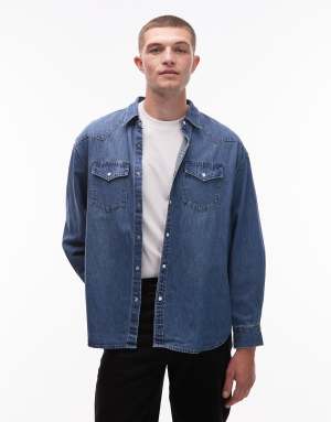 Allsaints Fenton denim shirt in light wash - MBLUE